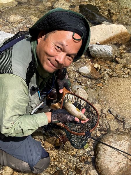 山岳渓流源流部で、ドライフライを楽しむ。